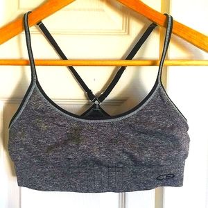 Champion sports bra, grey, black and turquoise detailing, adjustable straps